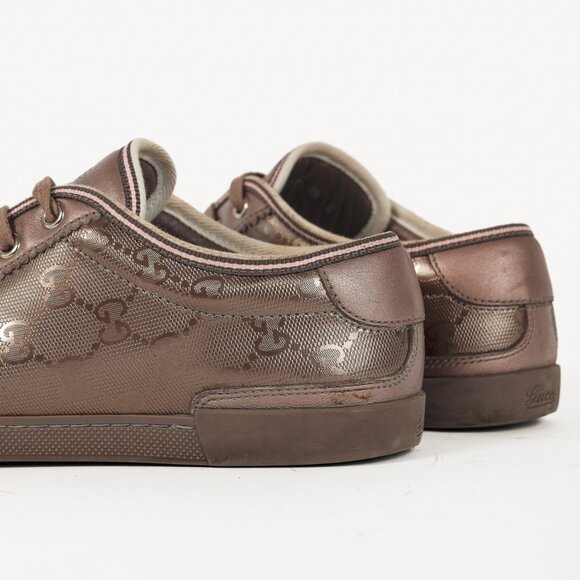 Gucci New Mauve GG Imprime & Miro Soft Metallic Leather Sneakers - Picture 9 of 12